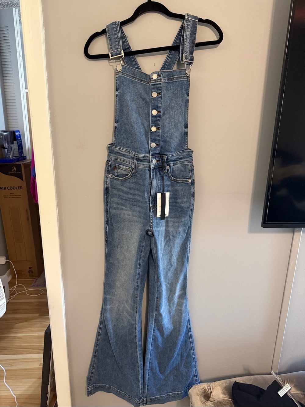 Judy Blue JB88614 Tummy Control Flare Denim Overalls NWT Size Small